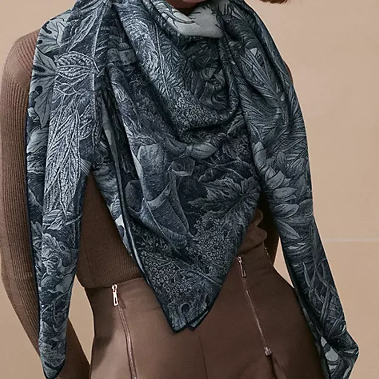 HERMES Cashmere, Silk Shawls Unisex Blue-1