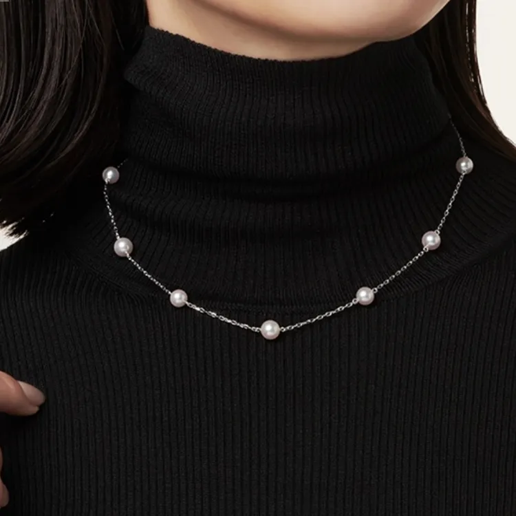 MIKIMOTO 18K White Gold, Pearl Necklaces Women's Silver-1