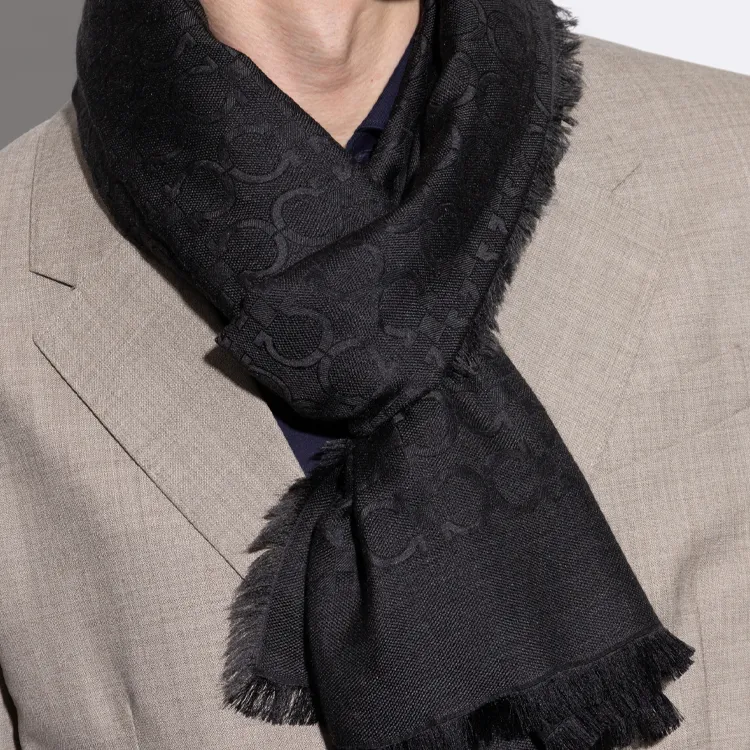 Ferragamo Gancini Monogram Frayed Edge Scarf-1