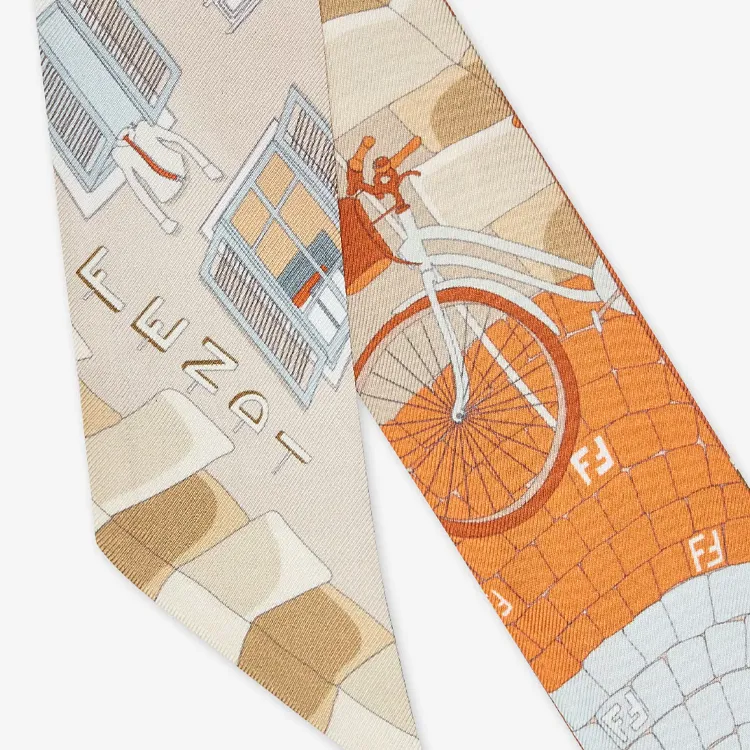 FENDI Mulberry Silk Silk Scarves Women's Orange-2