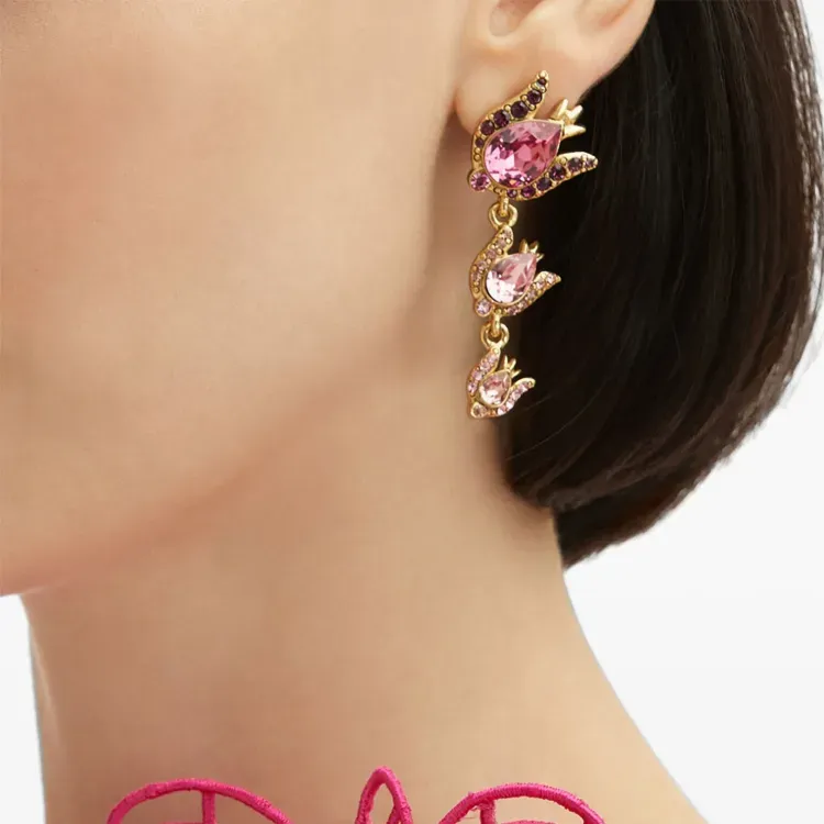 Oscar De La Renta Crystal Rose Drop Earrings-2
