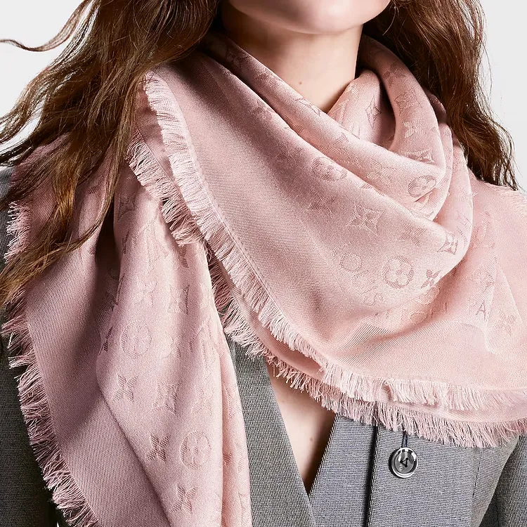 LOUIS VUITTON Silk Shawls Unisex Pink-2