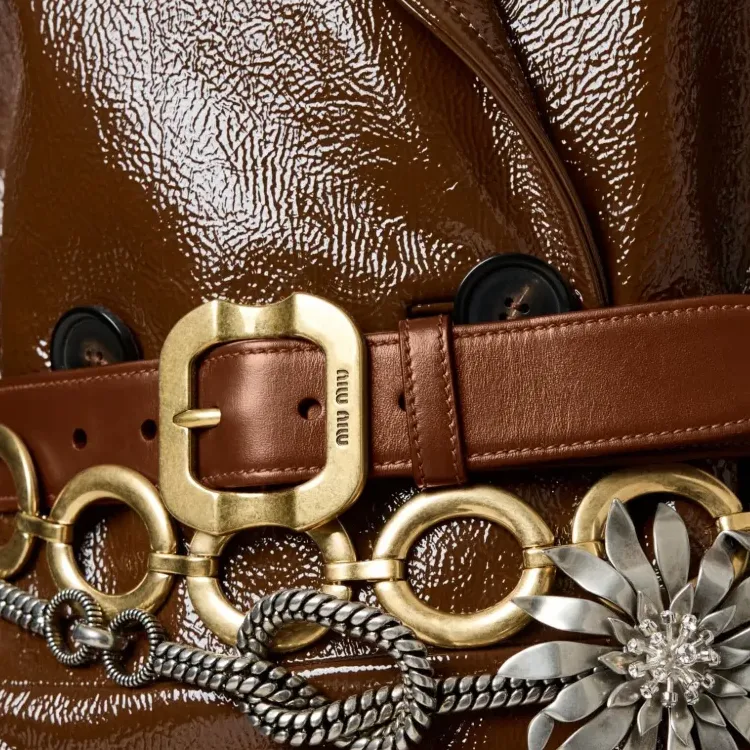 MIU MIU Calfskin Leather Belts Women's Brown Width  3.5cm-2