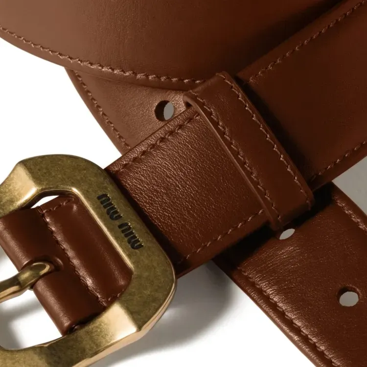 MIU MIU Calfskin Leather Belts Women's Brown Width  3.5cm-1