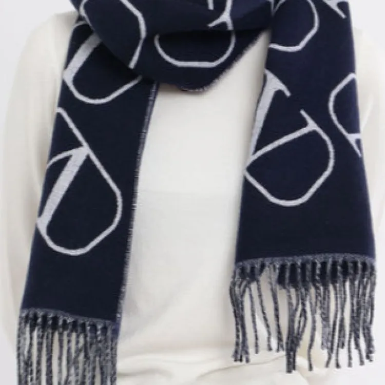 Valentino Cashmere Knit Scarves Women's Blue-2