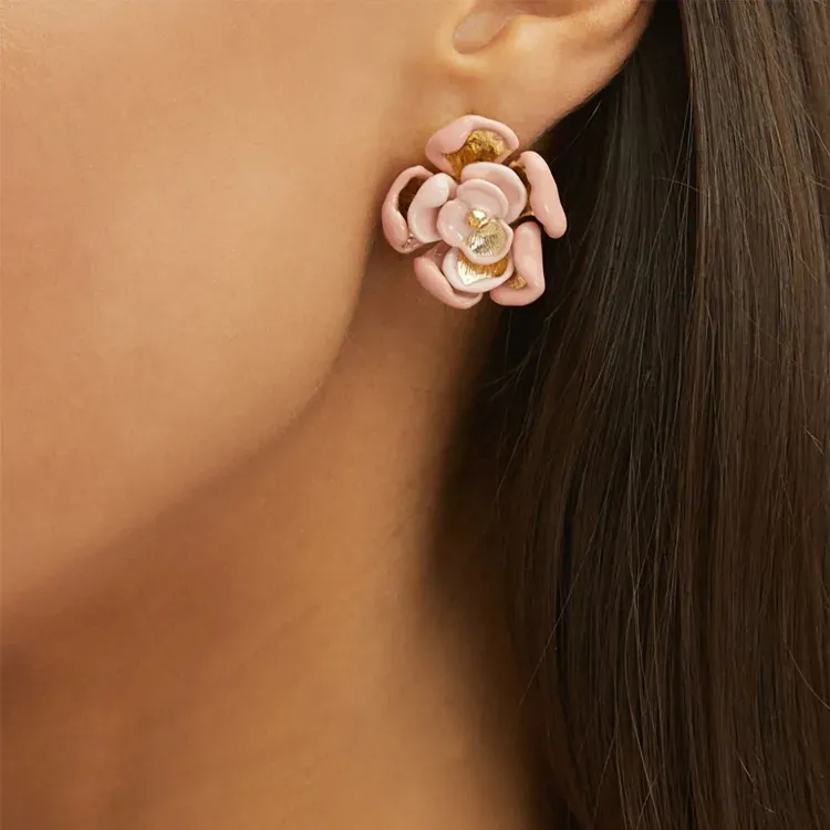 Oscar De La Renta Enamel Rose Clip on Earrings-2
