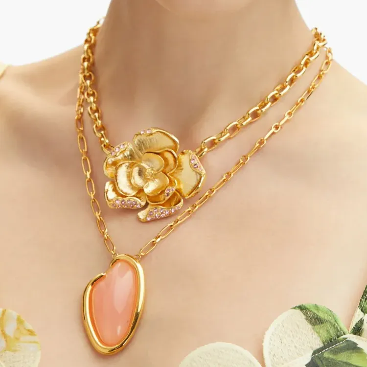 Oscar De La Renta Pavé Rose Pendant Necklace-2
