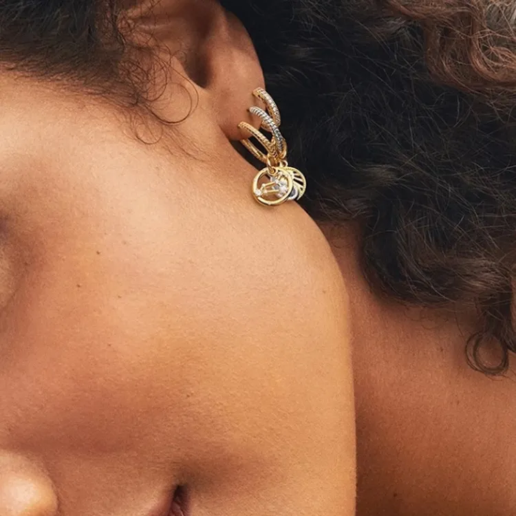 Pandora Gold Plated Copper Silver Alloy Earrings Unisex Gold-2