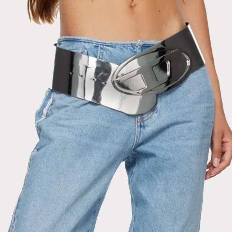 DIESEL Solid Color Design Belt Women's Silver-2