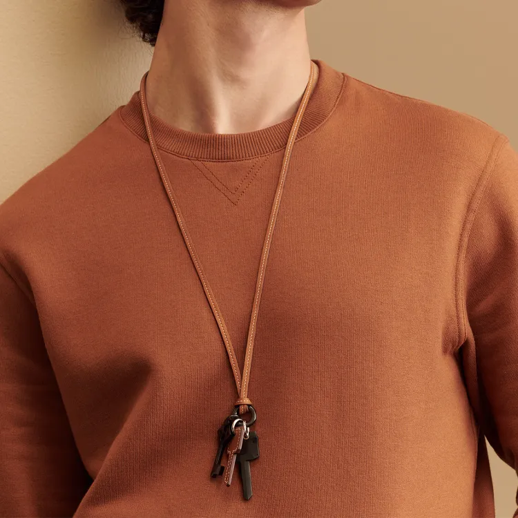HERMES Calfskin Horn Metal Necklaces Men's Gold-2