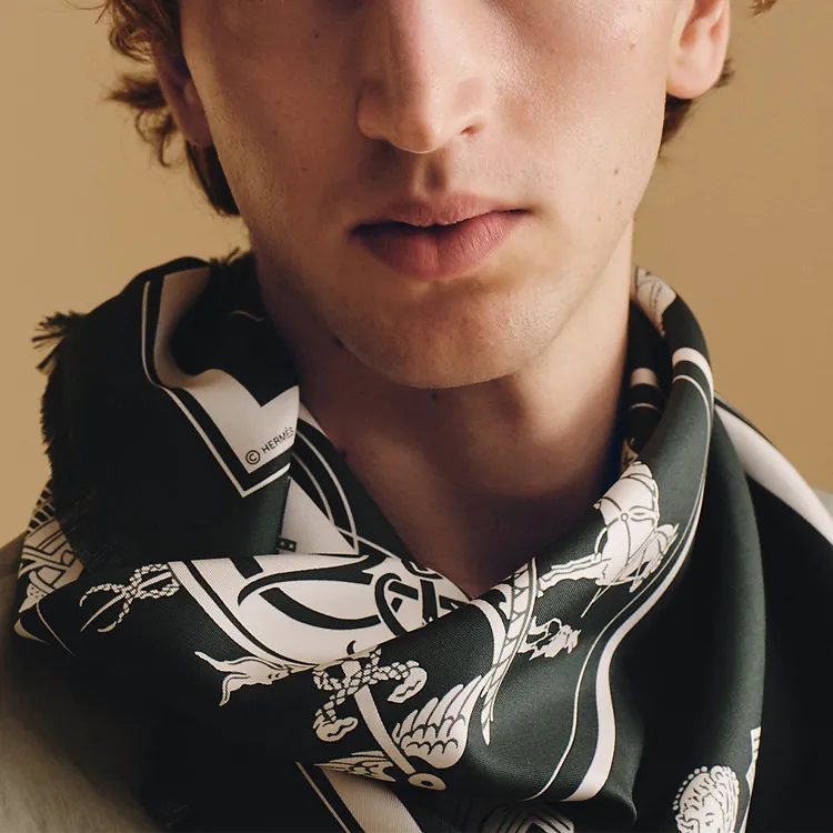 HERMES Silk Scarves Men's Green-2