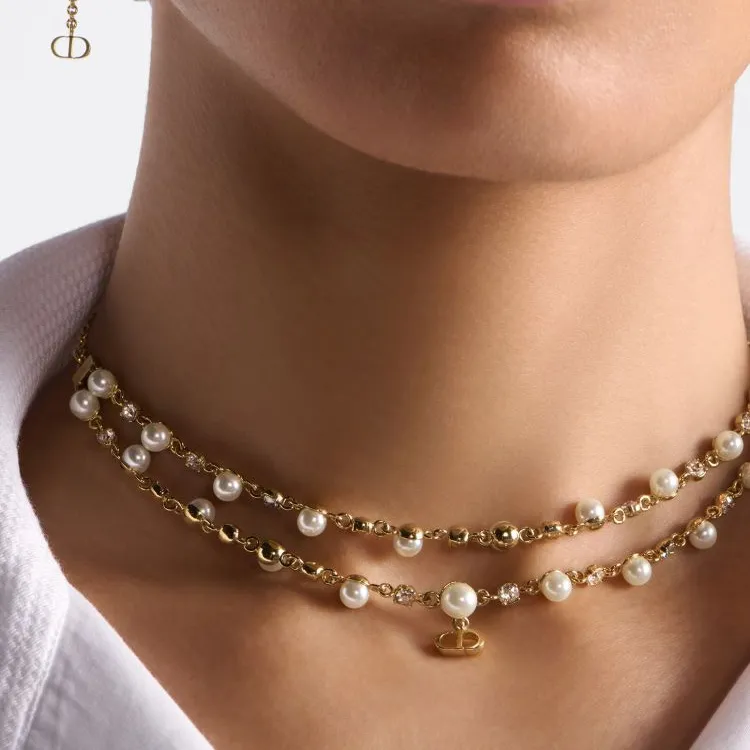 DIOR Metal Resin Crystal Necklaces Women's Gold-2