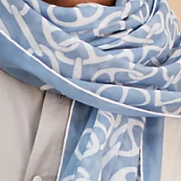 HERMES Cotton Knit Scarves Unisex Blue-2