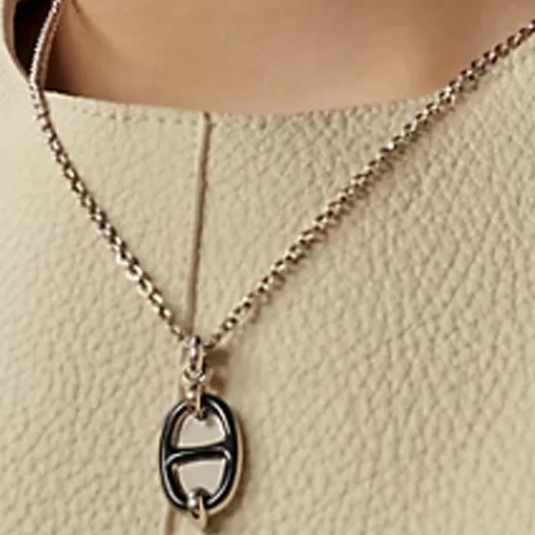 HERMES Mini Maillon Palladium Plated Necklaces Unisex Silver-2