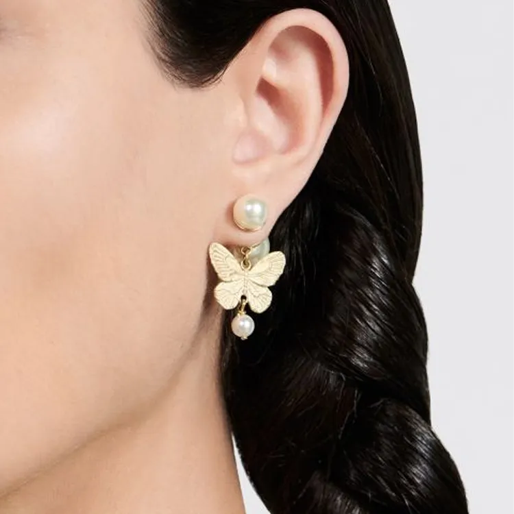 DIOR Metal Resin Earrings Women's Gold-4