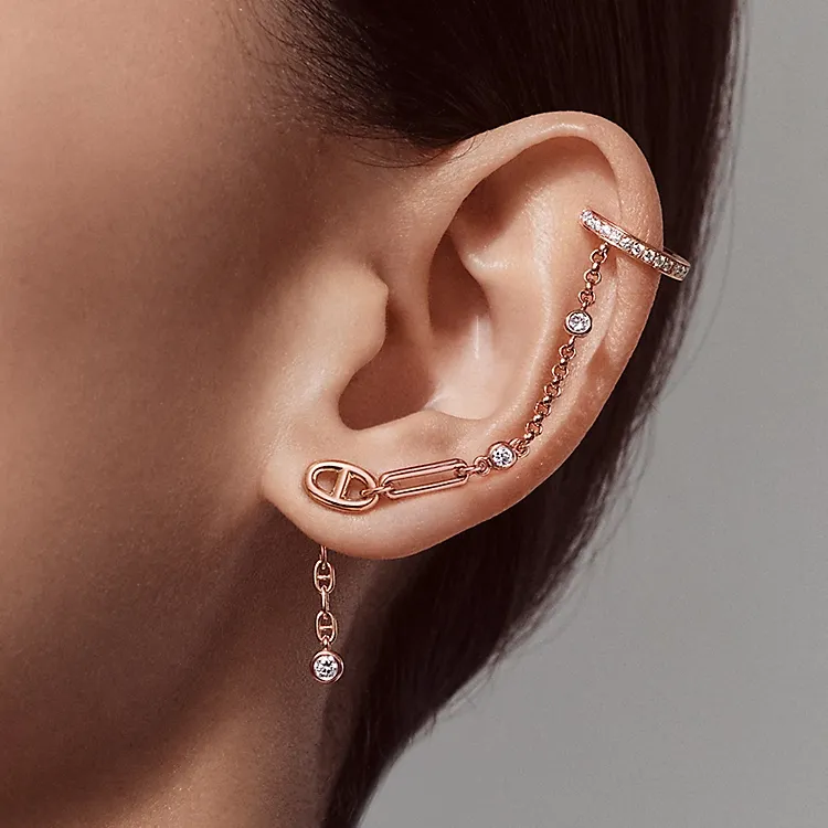 HERMES 18K Rose Gold Diamonds Earrings Women's Rose Gold-1
