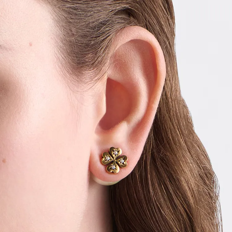 DIOR Metal Earrings Women's Gold/White-5