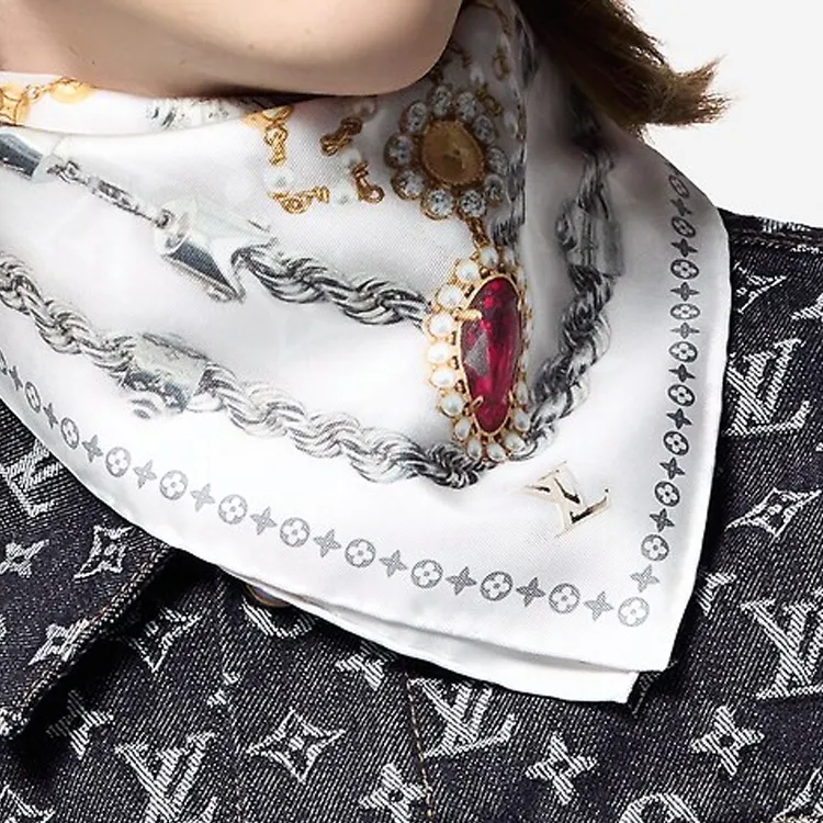 LOUIS VUITTON Lv Dynasty Pearls Silk Square-4