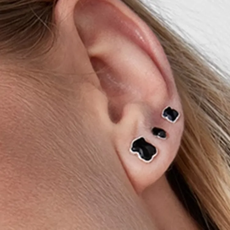 TAOSIXIONG Black Agate Stud Earrings Women's Black-1
