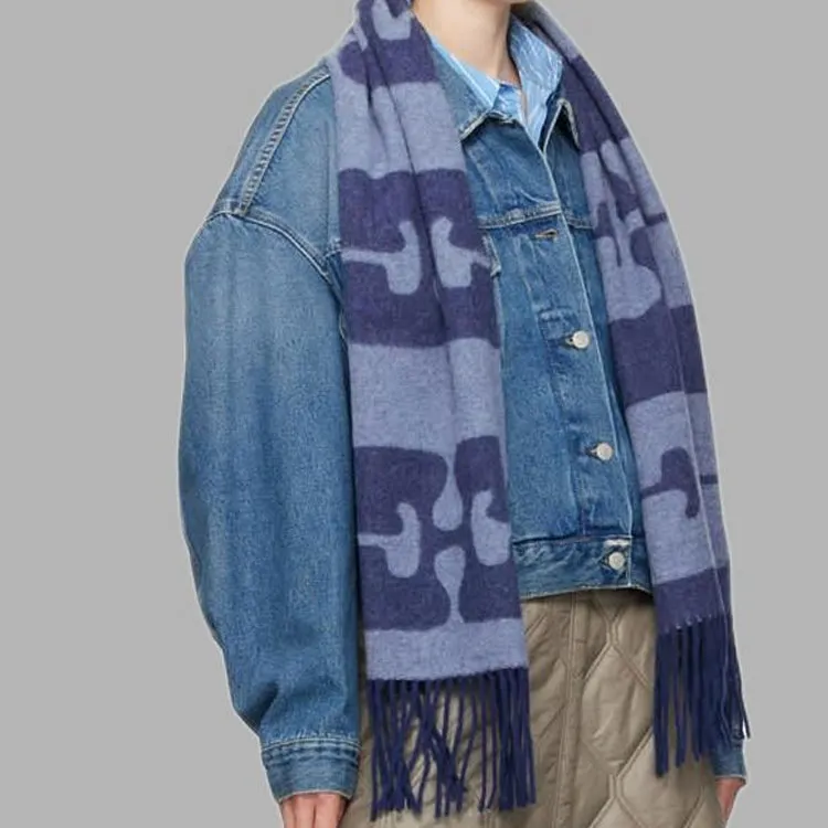 GANNI Recycled Wool Knit Scarves Women's Dark Blue-2
