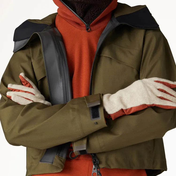 Loro Piana Pure Wool Knit Gloves Men's Orange/White-1