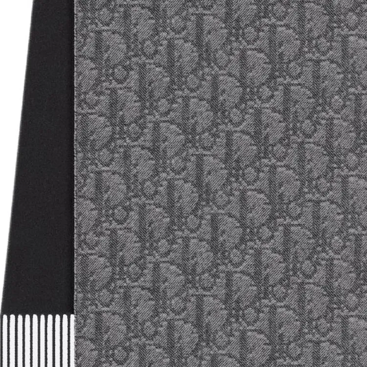 DIOR Cashmere Knit Scarves Unisex Gray/Black-2