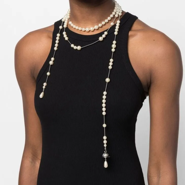 Vivienne Westwood Pearl embellished Wraparound Necklace-2