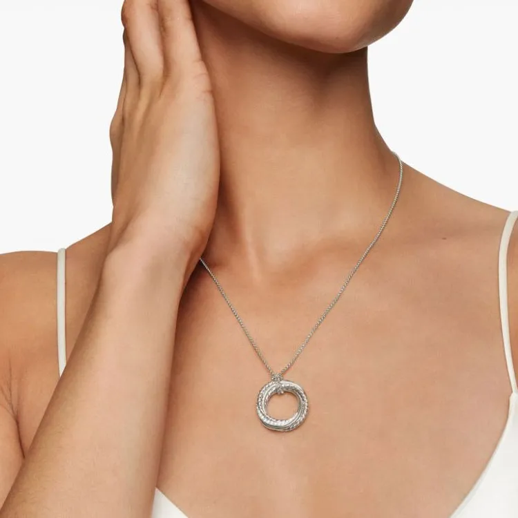 David Yurman Sterling Silver Crossover Diamond Pendant Necklace 21mm-3