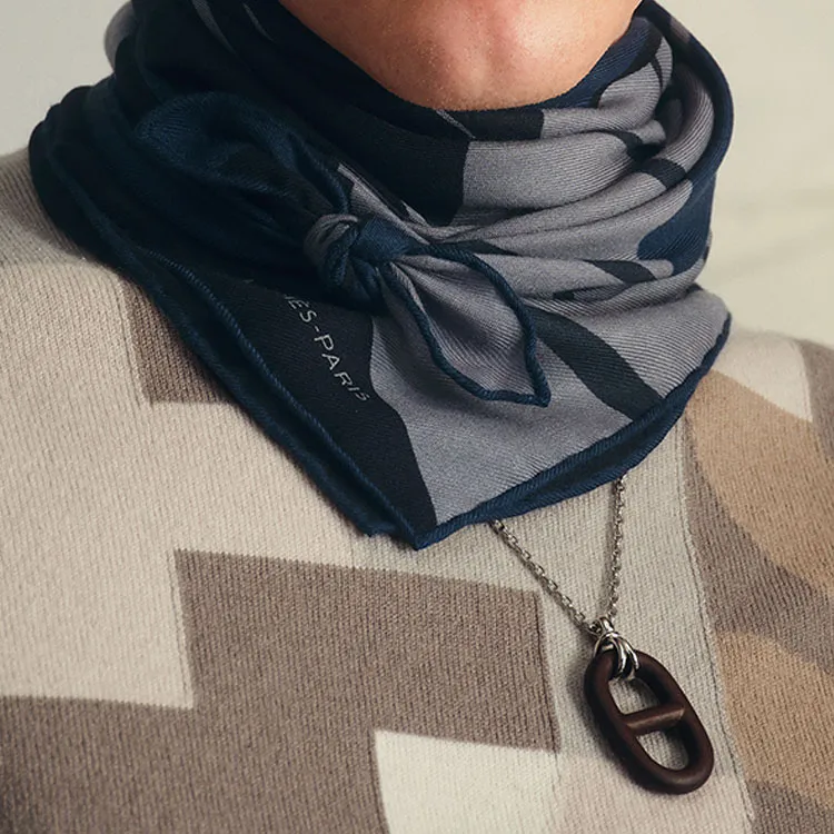HERMES Cashmere Silk Scarves Unisex Blue Grey/Indigo/Ocean-1