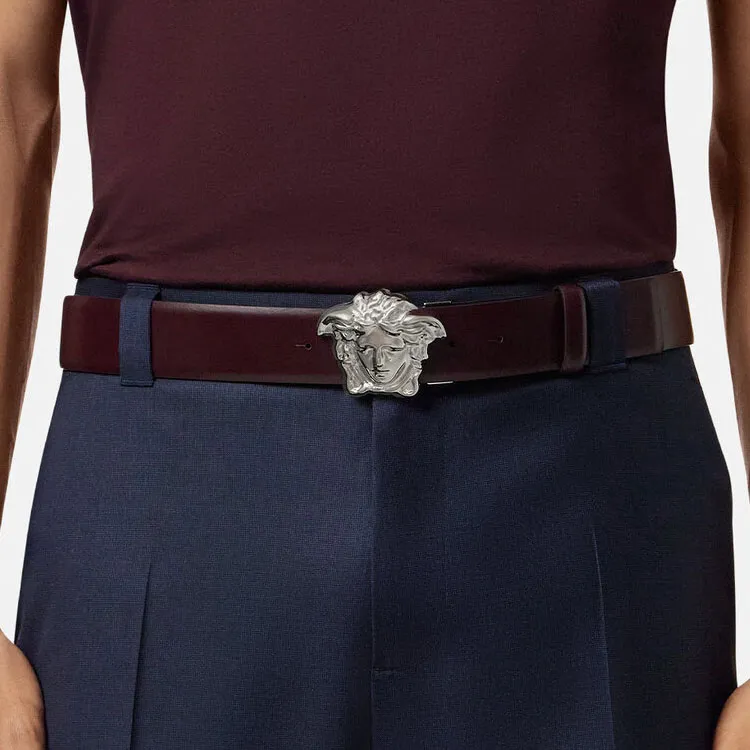 VERSACE Cow Leather Belts Men's Blue/Umber Width 4cm-2