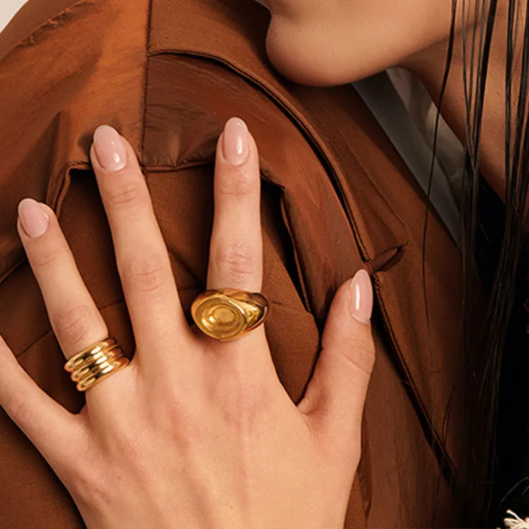 WEILAMANNI Brass Rings Unisex Gold-3
