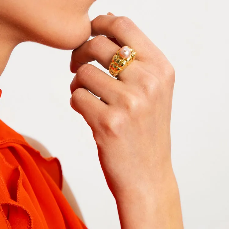 WEILAMANNI Brass Rings Women's Gold-3