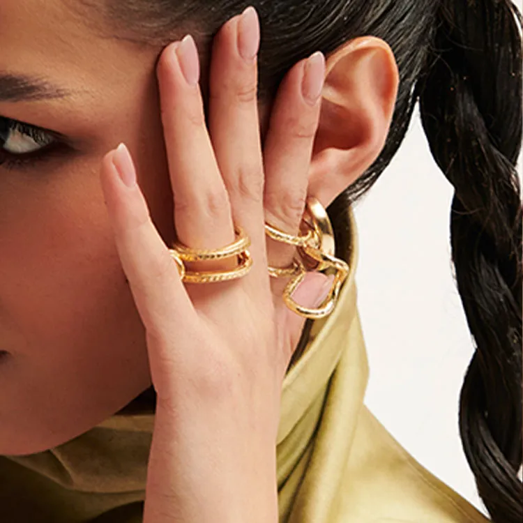 WEILAMANNI Brass Rings Women's Gold-3