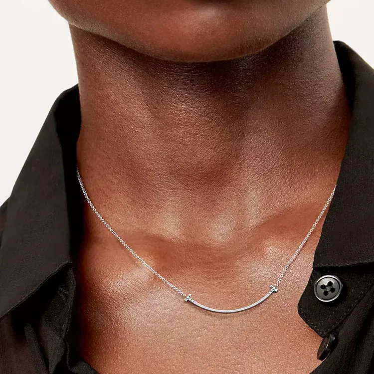 TIFFANY & CO. T 18K White Gold Necklaces Women's Silver-3