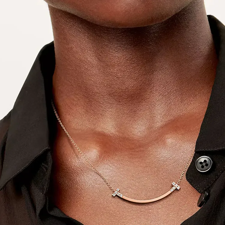 TIFFANY & CO. T Diamond 0.19 Ct Necklaces Unisex Rose Gold-3