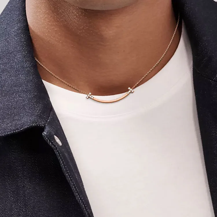 TIFFANY & CO. T Diamond 0.19 Ct Necklaces Unisex Rose Gold-4