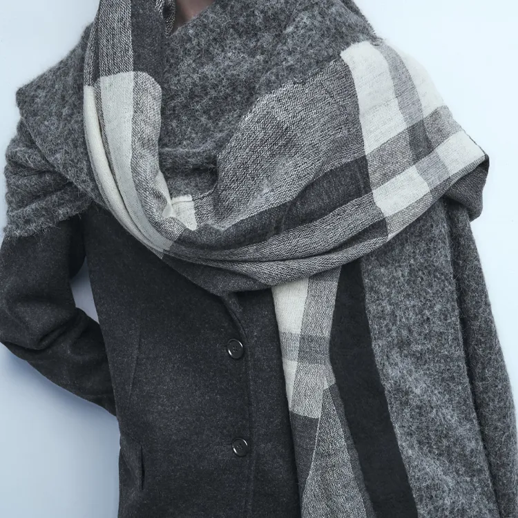 ZARA Wool Acrylic Polyester Cotton Polyamide Elastane Knit Scarves Unisex Gray-1