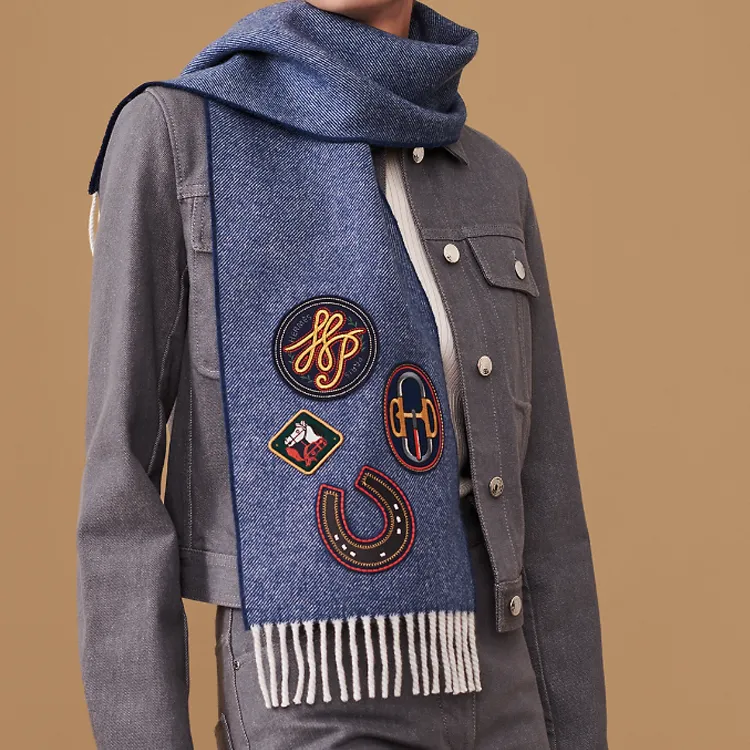 HERMES Scarves Unisex Denim Blue-1