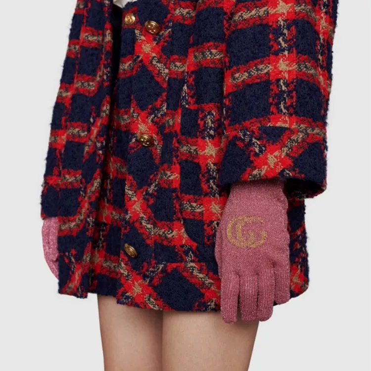 GUCCI Cashmere Knit Gloves Unisex Pink-2