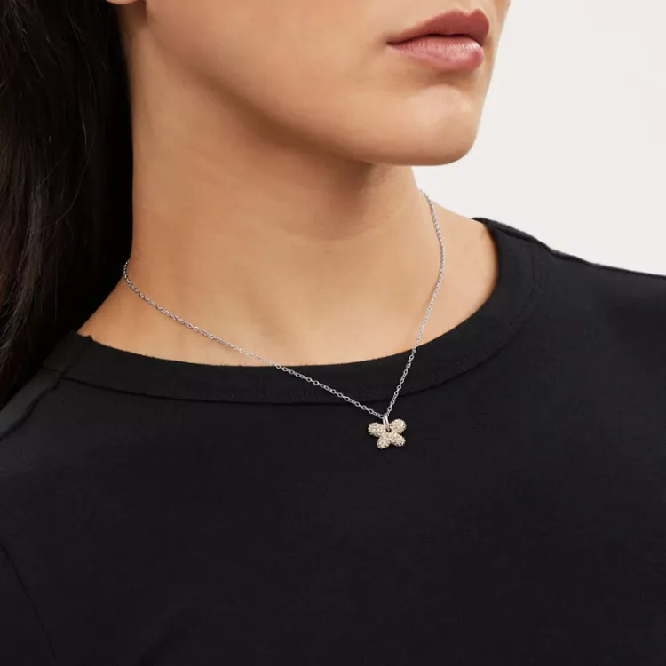 COACH Brass Plated Glass Cubic Zirconia Necklaces Women's Silver-4