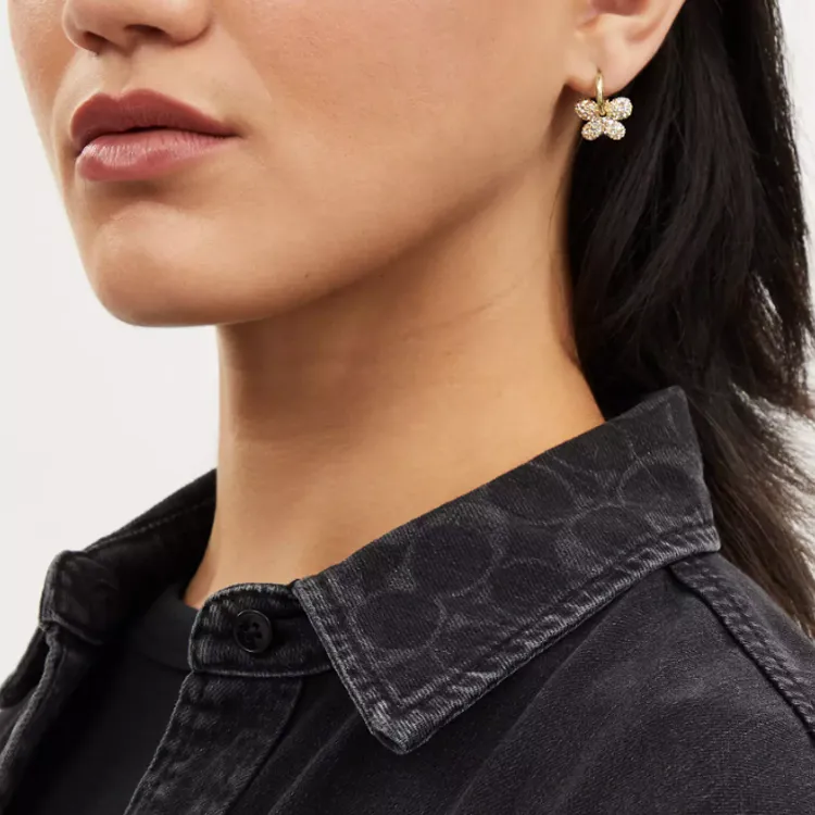 COACH Brass Plated, Glass, Cubic Zirconia Earrings Women's Gold-1