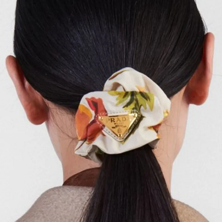 PRADA Triangle-logo Floral-print Scrunchie-2