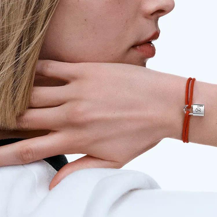 LOUIS VUITTON SiLOUIS VUITTONer Lockit Bracelet Sterling SiLOUIS VUITTONer Black Laquered And Red Polyester Cord-2