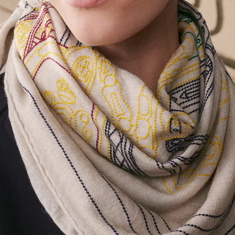 HERMES Cashmere Silk Scarves Women's Beige-2