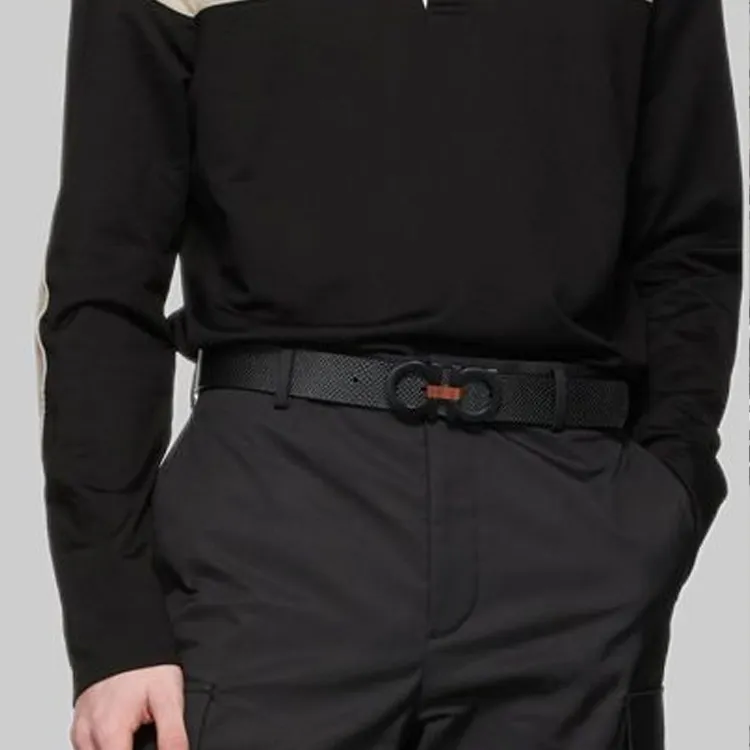FERRAGAMO Snakeskin Print Embossed Design - Leather Belts Men's Black-2