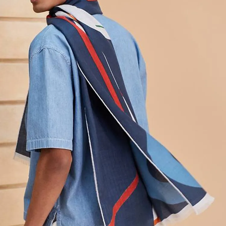HERMES Cashmere Knit Scarves Men Ocean-2