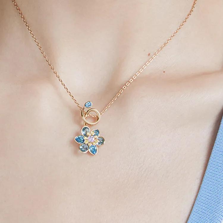 Swarovski Faux Crystal, Alloy, Silver Plated, Gold Plated Necklaces Unisex Blue-1
