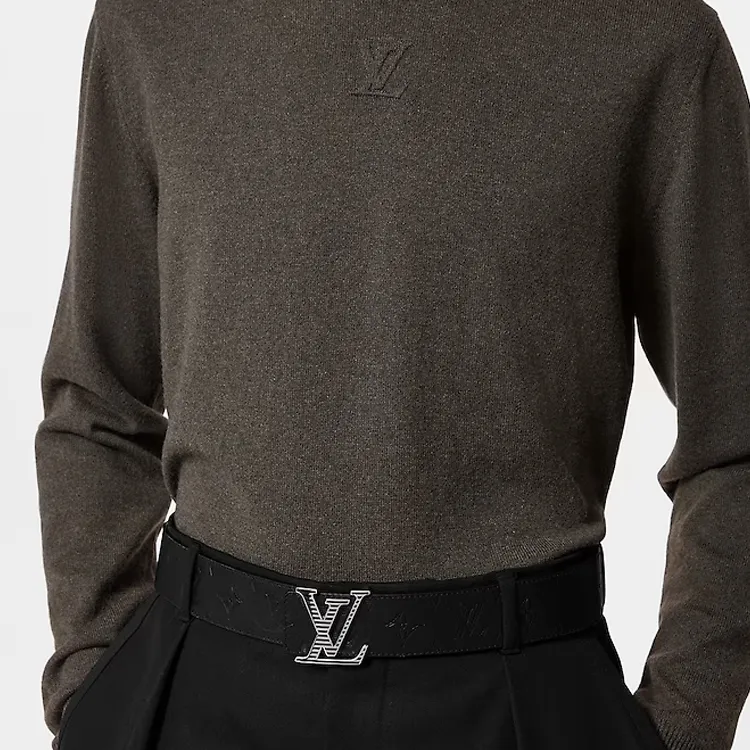 LOUIS VUITTON Smooth Leather Pail Metal Enamel Leather Belts Men's Black Width: 4CM-3