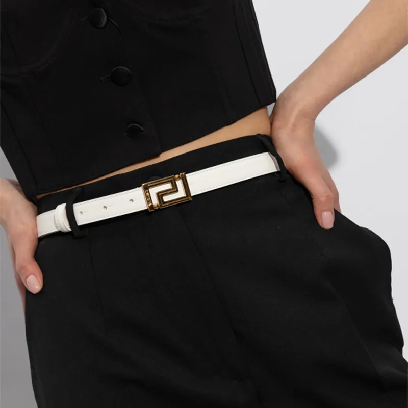 VERSACE Greek Twist Smooth Buckle Leather Belts Women's White Width: 2cm-2
