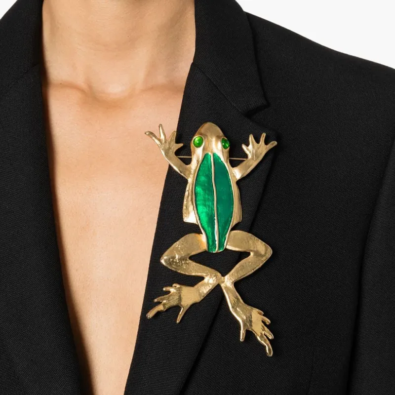 Kenneth Jay Lane Frog Hammered Enamel Brooch-2